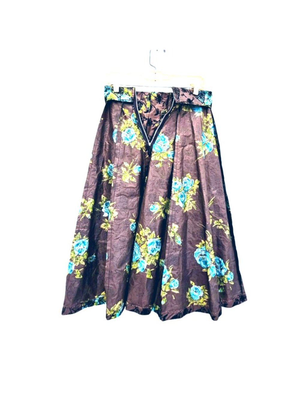 Vintage 1950s Flocked Chintz Full Circle Skirt Rockabilly Pinup Swing XS - Picture 7 of 11